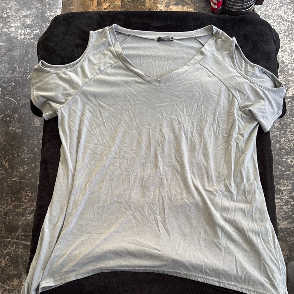 In’voland Gray/Green/blue Cut Out Short Sleeve T-Shirt